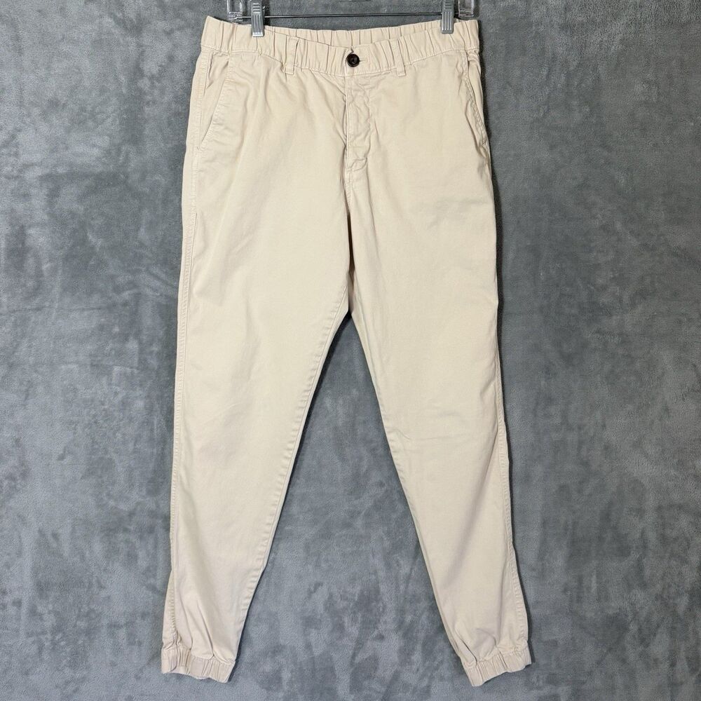 Bear Bottom Joggers Mens L Tall Beige Chino Tapered Elastic Waist Pockets Pants